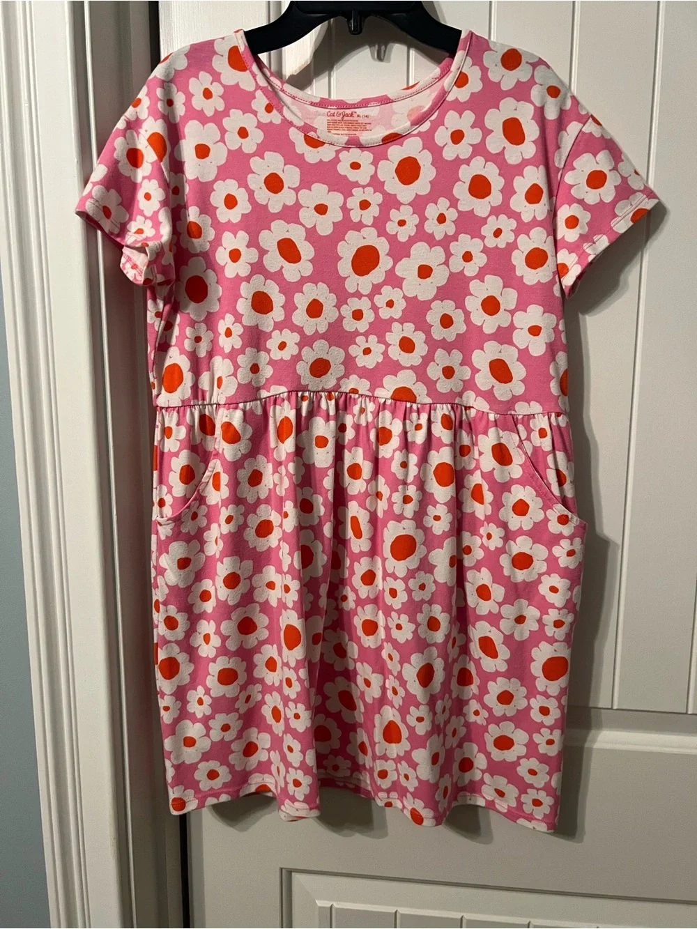 Cat & Jack Girls 14 XL Pink Floral Short Sleeve Pocket Play Dress